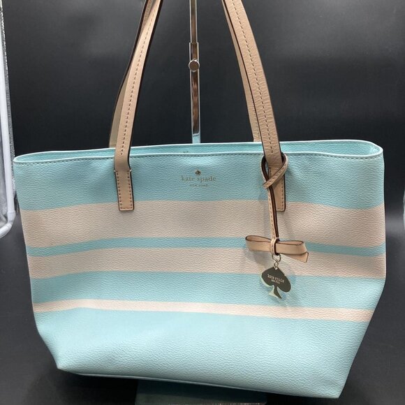 Kate Spade Hawthorne Lane Grace Blue / Cement Julie Stripe Ryan Tote Bag - Picture 2 of 8